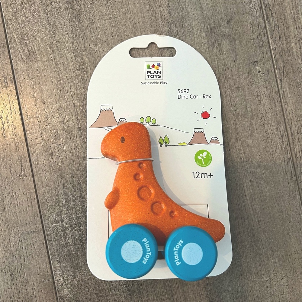 Plan Toys Dino Car Rex - wheels on dinosaur sustainable play - BNIB
